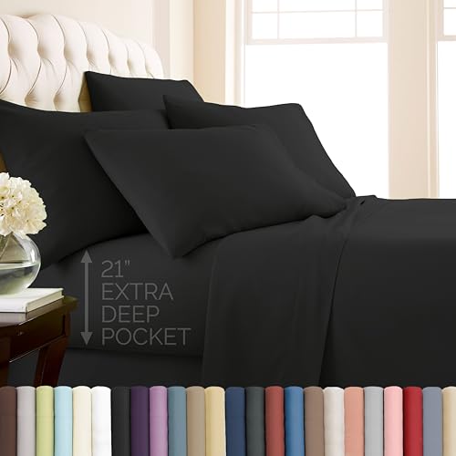 Southshore Fine Living, Inc. Vilano Springs - Premium Collection 6-Piece, 21 Inch Extra-Deep Pocket Bedding Sheet Sets, Black, Full