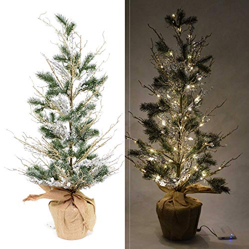 Shatchi Pre-Lit Battery Operated or USB Christmas Tree Indoor Warm White Lights Xmas Decorations Large 48 Inch 121cm with Crystals Décor