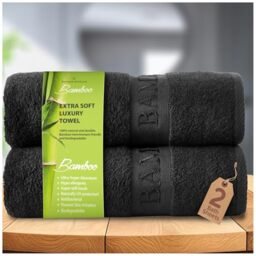 GC GAVENO CAVAILIA Bamboo Bath Sheet Extra Large (80x140cm) - 500 GSM Super Water Absorbent Towels Large Bamboo Towels 2 Pack (60% Bamboo, 40% Cotton) - Extra Soft Towel Bath Sheets - Black