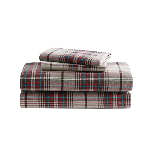 Eddie Bauer Warm Breathable Cotton Flannel Bedding with Deep Pockets, Brushed for Extra Softness, Cozy Home Decor, Oeko-Tex Certified, Montlake Plaid, Twin