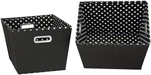 Household Essentials 19KDBLK-1 Medium Tapered Decorative Storage Bins - 2 Pack Set Cubby Baskets - Black and White Mini-Dots