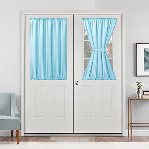 Hiasan French Door Curtains Privacy, Rod Pocket Semi Sheer Front Curtain for Door Window, 1 Panel (Sky Blue, W 52 inch x L 40 inch)