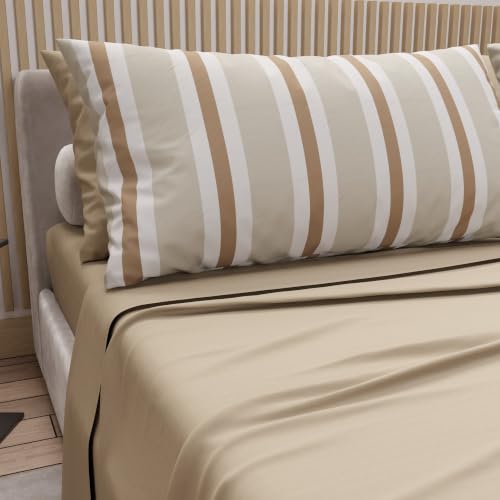 PETTI Artigiani Italiani - Cotton Bed Sheet Set with Pillowcases in Digital Print Mille Rows 30 - Single - Made with Love in Italy since 1968