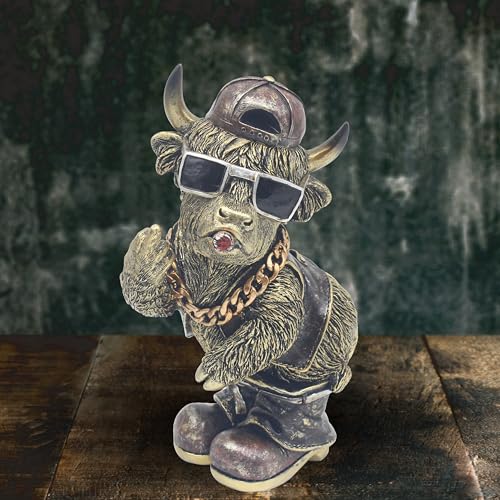 Lesser & Pavey Attitude Highland Cow Decor Animal Figurine - Polyresin Design, Confident Theme, Artistic Finish, Freestanding Display, Ideal for Home and Office Decor, Gift Ready