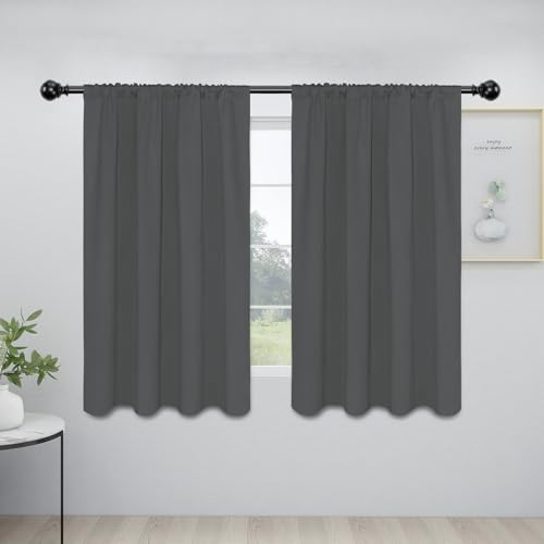 Easy-Going Rod Pocket Blackout Curtains for Bedroom, Room Darkening Window Curtains for Living Room, Thermal Insulated Noise Reduction Solid Window Drapes, 2 Panels(42x54 in, Grey)