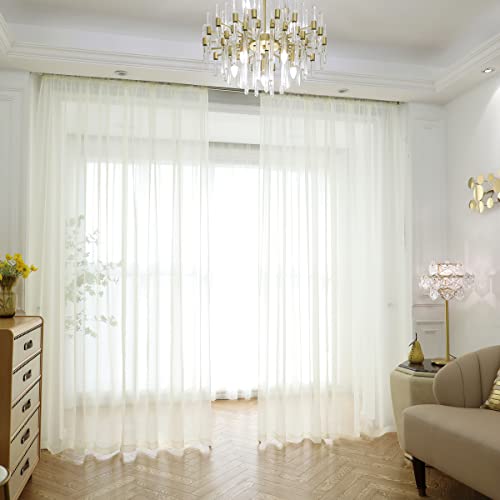 PHILEASY Window Sheer Beige Curtains 78 Inches Long 52 inches Width 2 Panels Sheer Curtains Sheer Curtain Clear Basic Rod Pocket Panel 15 Colors 16 Size for Bedroom Living Room Yard Kitchen