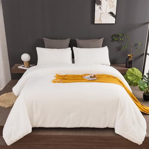 CLOTHKNOW White Velvet Queen Comforter Set 3Pcs Fluffy Bedding Sets - Soft Bedding Comforter Sets Queen with 2 x Pillow Cases