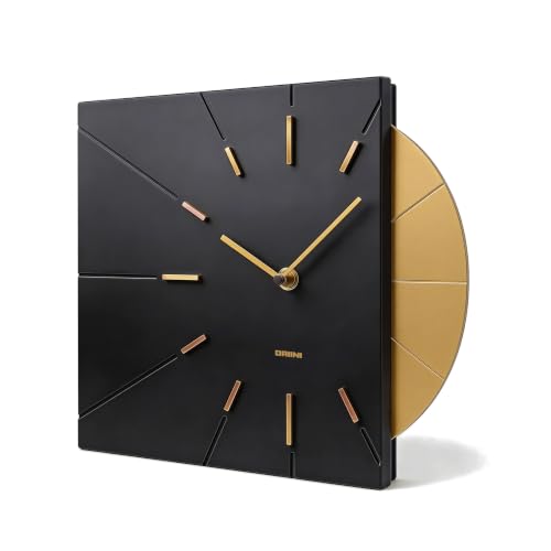 Driini Modern Mid Century Wood Square Analog Clock - Silent Sweep Movement - Solid Wooden Frame (Black)