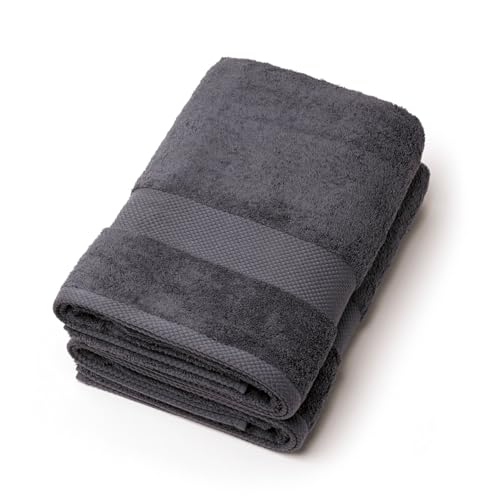 Pure Cotton Set of 2 Bath Towels in Combed Cotton, 570 g/m², Oeko-TEX Certified, Washable at 40°C, 2-Piece Bath Mat, 70 x 140 cm, Dark Grey