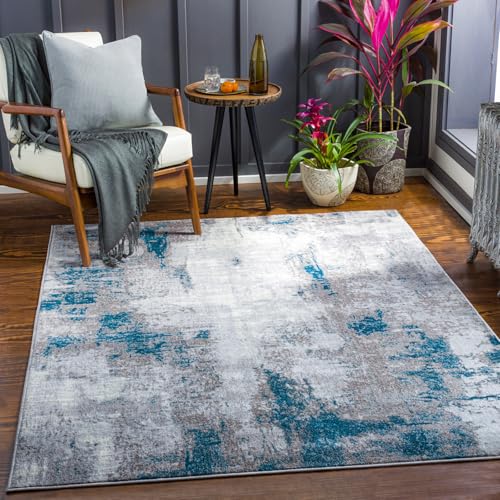Livabliss Giulia Helsinki Abstract Design – Living Room 140x200 cm, Dining Lounge Kitchen Bedroom Use, Modern Marble Look, Soft Luxurious Medium Pile, Grey Denim Cream