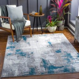 Livabliss Giulia Helsinki Abstract Design – Living Room 140x200 cm, Dining Lounge Kitchen Bedroom Use, Modern Marble Look, Soft Luxurious Medium Pile, Grey Denim Cream
