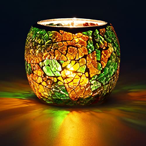Rancco Glass Votive Candle Holder for Tealight, Romantic Mosaic Cracked Candle Holder, Candle Lamp Aromatherapy Candlescape Bowl for Valentine's Thanksgiving, Christmas Table Centerpiece, Party Decor