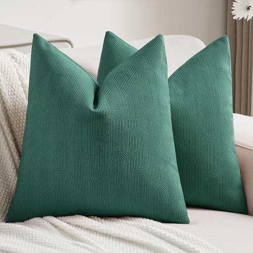 FUTEI Teal Chenille Decorative Throw Pillow Covers 20x20 Inch Set of 2,Soft Cozy Striped Geometric Patterns Cushion Cases,Modern Home Decor for Couch Bed Living Room