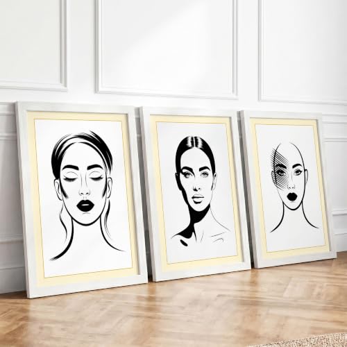 Modern Line Portraits Minimalist Set of 3 Framed Wall Art Prints A3