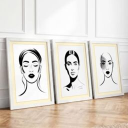Modern Line Portraits Minimalist Set of 3 Framed Wall Art Prints A3