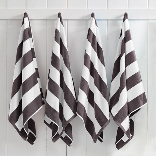 "Great Bay Home 100% Cotton Velour Oversized 4 Pack Beach Towels 35"" x 70"" - Cabana Pool Towels - Quick Dry, Large Swim Towels (Charcoal Grey)"