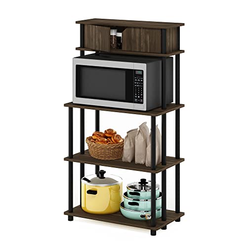 Furinno TURN-N-TUBE Coffee Bar, 5-Tier Bakers Rack, Kitchen Shelves with Top Cabinet, for Pantry Organizers and Storage, Kitchen Organization, Columbia Walnut