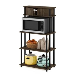 Furinno TURN-N-TUBE Coffee Bar, 5-Tier Bakers Rack, Kitchen Shelves with Top Cabinet, for Pantry Organizers and Storage, Kitchen Organization, Columbia Walnut