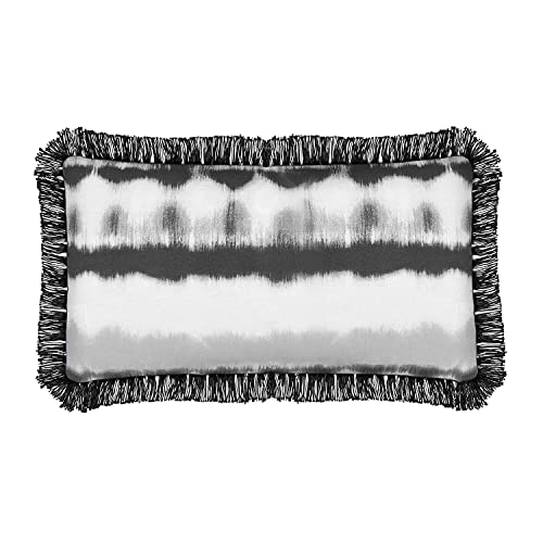 Sleepdown Tie Dye Fringe Filled Cushion Soft Decorative Cotton Cushion for Home Decor Sofa Bedroom and Car - 30cm x 50cm - Black