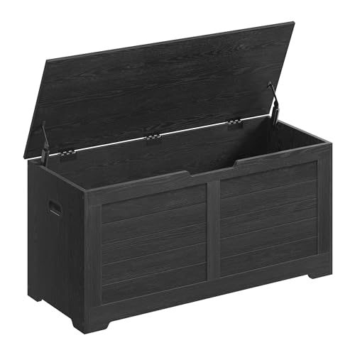 VASAGLE Chest, Bench, Blanket Box with 2 Safety Hinges, Shoe, Farmhouse Style, for Hallway, Bedroom, Living Room, Honey Brown LSB061K01