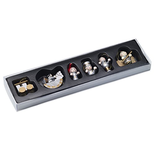 eBuyGB Mini Wooden Hand Painted Traditional Christmas Tree Decorations Set, Wood, Multi-Colour