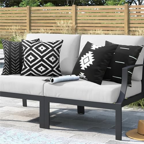Adabana Set of 4 Outdoor Waterproof Pillow Covers 18x18 Inch Black and White Modern Geometric Decorative Throw Pillows Cover for Patio Furniture Garden Porch