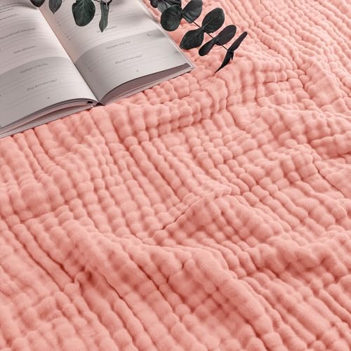 Comfy Cubs Adult Muslin Blanket Queen, 229 x 229 cm - Soft, Six-Layered, Lightweight, Breathable Cotton Blanket for All Seasons - Machine Washable, Stylish Home Decor - Lace Pink