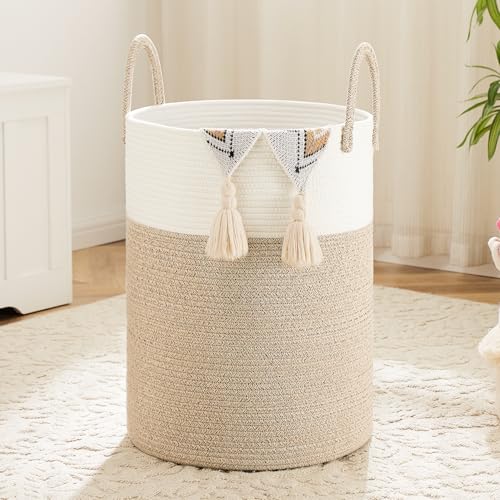 Artfeel Laundry Basket,Woven Cotton Rope Laundry Hamper,40L for Decorative Storage of Dirty Clothes,Toys and Blankets in Bathroom,Bedroom and Living Room
