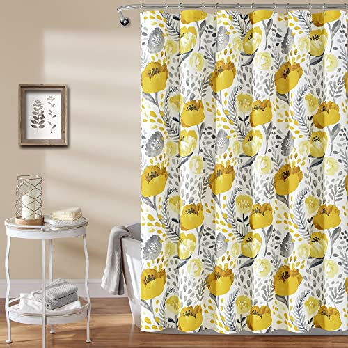 "Lush Decor Poppy Garden Shower Curtain, 72"" x 72"", Yellow/White"
