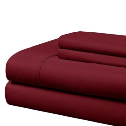 Cathay Home Essentials Ultra Soft Hypoallergenic Wrinkle Resistant Double Brushed Microfiber Bedding Sheet Set, Burgundy, Full