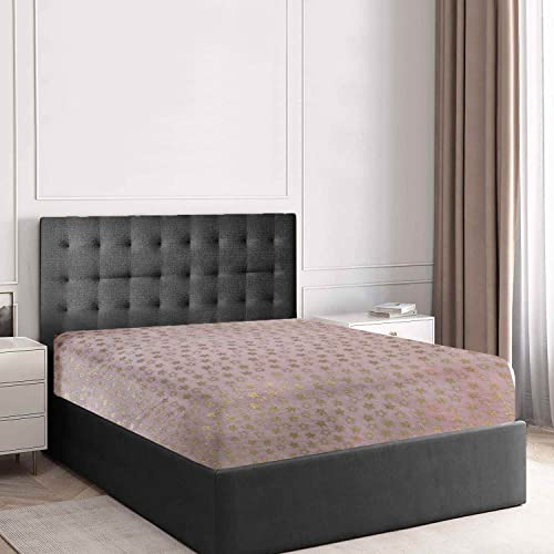 Gaveno Cavailia Teddy Fleece Star Foil Fitted Sheet King Size Pink, Super Soft Fluffy Cosy Warm Shiny Bedsheet, Luxurious Easy Care 25 cm Deep Elastic Band Bedlinen, King Fitted Sheet