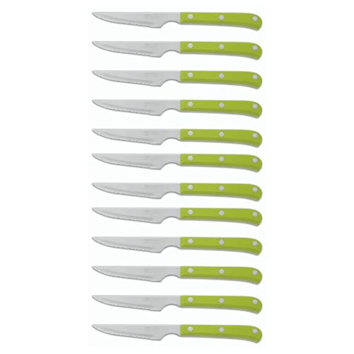 Arcos Table Knives - Box 12 Pieces Steak Knife Table Knife - Blade Nitrum Stainless Steel 115 mm (4.53 Inch) - Handle Polyoxymethylene (POM) Green Colour (12 Piece)