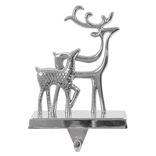 Mr Crimbo Christmas Stocking Hanger Holder Silver Metal Reindeer Fireplace Hook, one size