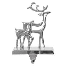 Mr Crimbo Christmas Stocking Hanger Holder Silver Metal Reindeer Fireplace Hook, one size