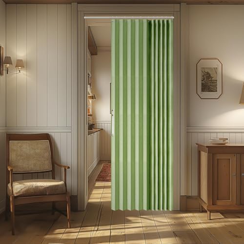 "AJAZZ 100% Blackout Magnetic Door Curtain - Pleated Folding Accordion Closet Door Curtain - Invisible, Applicable for Bedroom & Living Room Doorway (Green, 42"" W x 78"" L, 1 Panel)"