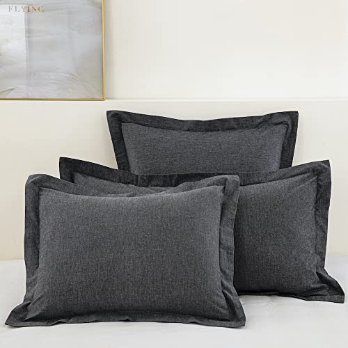 "DAUAOTO Euro Shams Square Pillow Cushion Cover 2 Pieces Set Washed Cotton 26""x26"" Super Soft Decorative(Euro/Charcoal)"