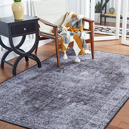Safavieh Traditional Rug Ideal for High Traffic Areas - Machine Washable and Non Slip - Tucson Collection, Short Pile, in Black and Grey, 122 X 183 cm