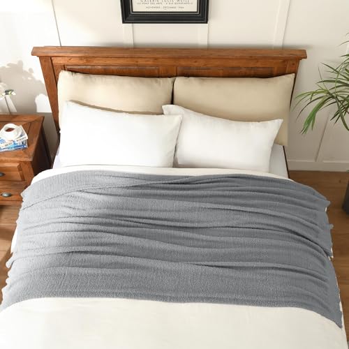 JOOJA Grey Throw Blanket for Bed, Super Soft Knit Blankets, Cozy Fleece Fuzzy Fluffy Plush Chenille Throws Blanket for Couch, Sofa, Light Gray, 60 x 80 inches