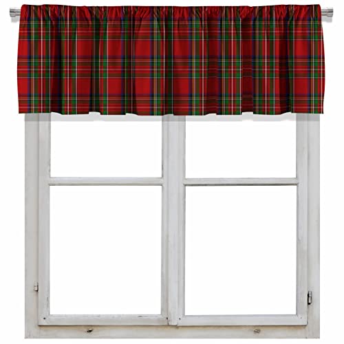 "Healbrighting Blackout Tartan Plaid Red and Green Rod Pocket Short Window Curtain Valance for Kitchen Bedroom Decor, 52"" x 18"", Red and Green, 1 Panel"