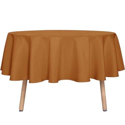 sancua Round Tablecloth 60 Inch(Fits 20-48 Inch Tables) Light Brown- Water Resistant Spill Proof Washable Polyester Fall Table Cloth Decorative Fabric Cover for Dining Thanksgiving Parties, Bronze