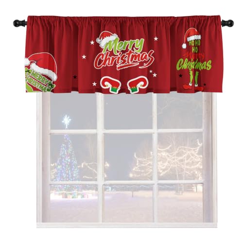 Merry Grinchmas Window Curtain Valance Xmas Christmas Funny Holiday Kitchen Curtain with Rod Pocket 52x18inch Winter Small Bathroom Laundry Window Decor Curtain