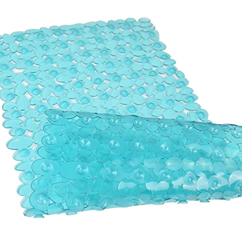 "SONGZIMING Bathtub Mat Non Slip Pebble Bath Shower Mat with Drain Holes, Suction Cups Mat for Tub 16"" W x 35"" L, Clear Green"