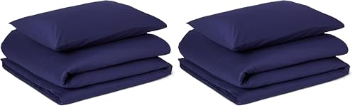 Amazon Basics 2-Piece Organic Cotton Single Duvet Cover Set, Soft Bedding, 135 x 200 cm & 1 Pillowcase 50 x 80 cm, Navy Blue (Pack of 2)