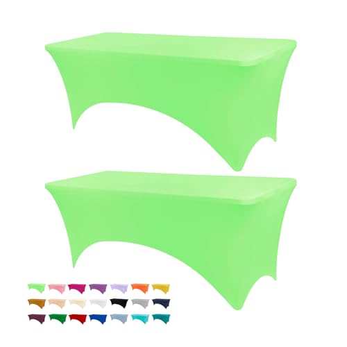 BDDC Table Covers 6 Foot Tables - 2 Pack Spandex Table Covers 6ft Light Green Table Clothes for 6 Foot Rectangle Tables Tablecloths for Parties Banquet and Festival