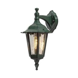 Konstsmide Outdoor Wall Light Mains Powered/Firenze Small Up Traditional Lantern/1 x 60 W E27 Max Lamp/Clear Glass/Aluminium/IP43/Outside Light Green