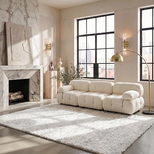 Safavieh Berber Shag Collection Area Rug - 8' x 10', Ivory & Light Grey, 1.2-inch Thick Ideal for High Traffic Areas in Living Room, Bedroom (BER563F)