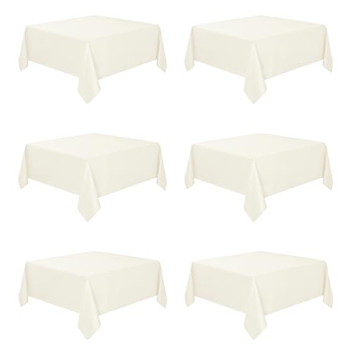 Fitable 6 Pack Square Tablecloths - 70 x 70 Inches - Stain Resistant and Reusable Table Clothes, Ivory Polyester Fabric Table Covers for Dining, Card Tables, Coffee Tables