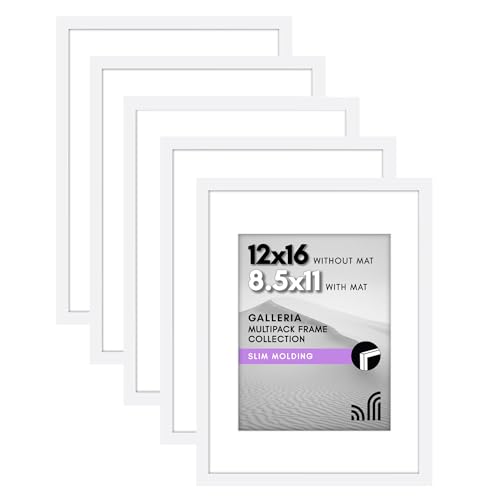 Americanflat 30x40 Picture Frame (12x16 Inches) with Plexi Cover - Set of 5 - Use as an A4 Frame with Mount or 40x30 Without Mount - Gallery Wall Set for Wall Display - White