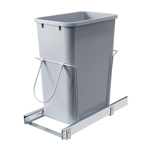 Single Pull-Out Trash Can, 35QT Under-Cabinet Kitchen Bin, Metal Frame, Grey, Fits Above 14??? Opening Cabinets