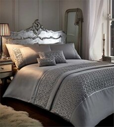 Homespace Direct Zenia-Duvet Cover Set, Silver, Super King Size